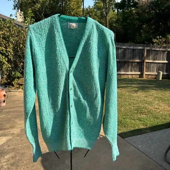 Dache NOS Vintage Paris USA S Vneck Sweater cardigan green white nos